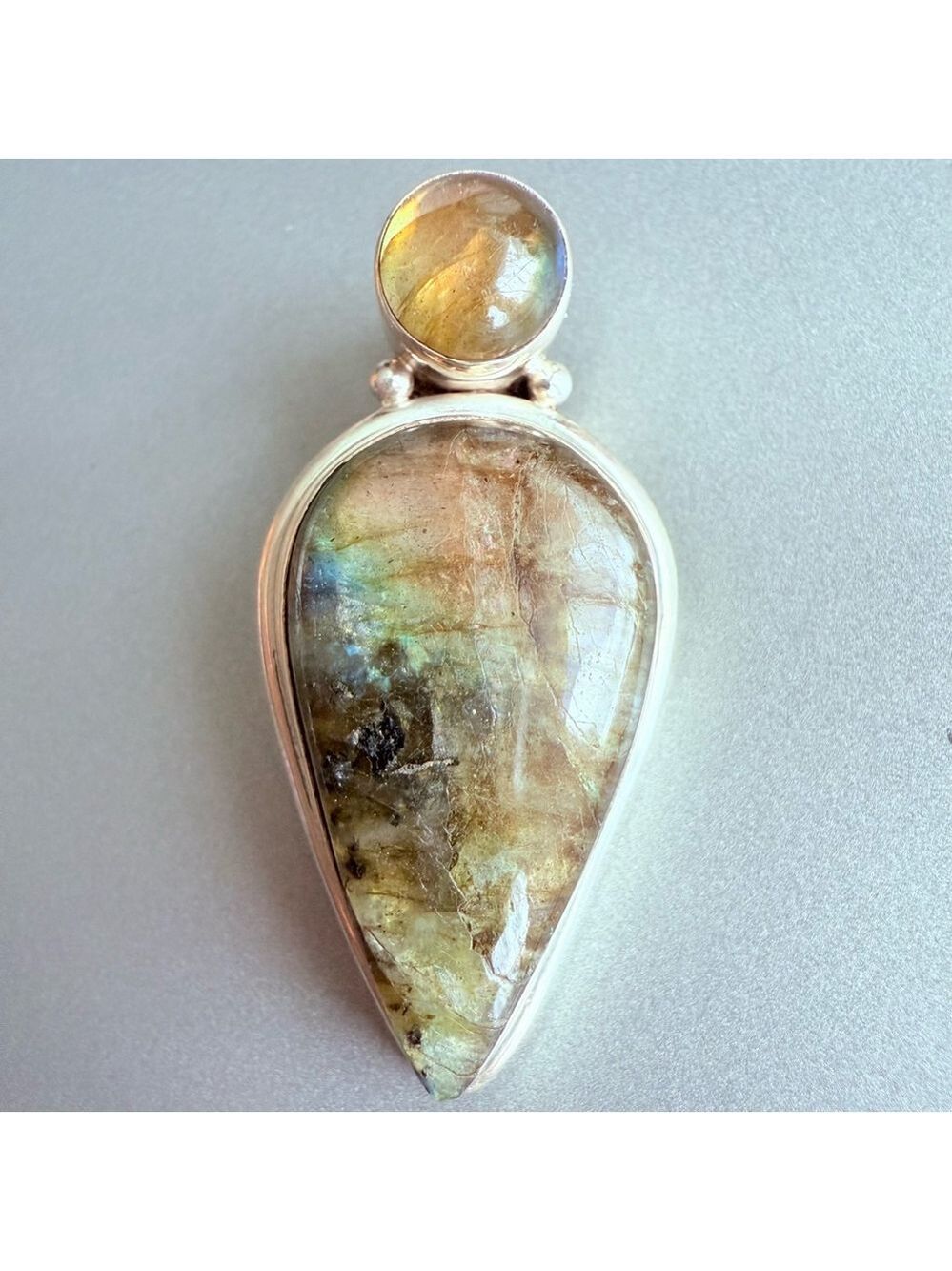 Artisan Boho 24.76 CT Labradorite Sajen Style 925 Sterling Silver 1.75" Pendant - Picture 1 of 6